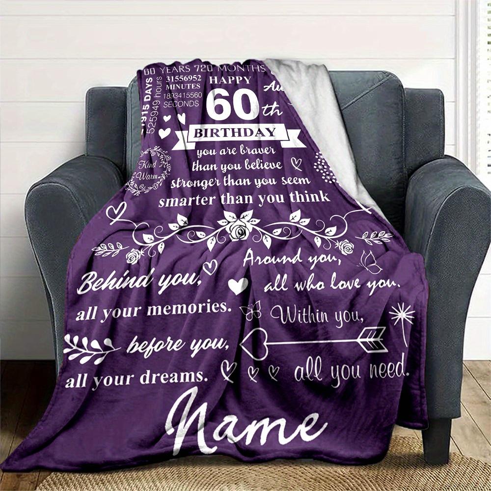 60Th Birthday Celebration Flannel Four Seasons Blanket Customized With Your Name Lightweight And Warm Perfect Gift For Home Office Camping Sofa Travel