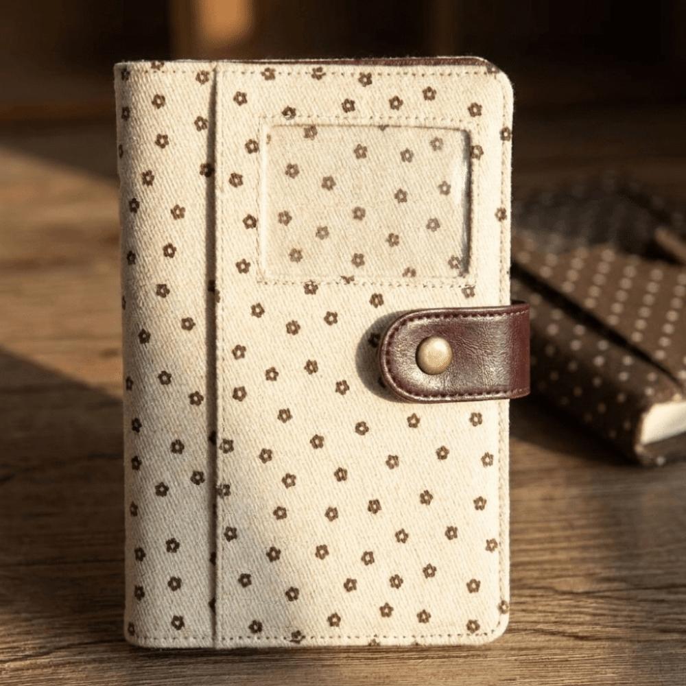 Card Pocket Polka Dot A7 Notebook Denim Fabric Stationery Album Journal Binder Cover Portable