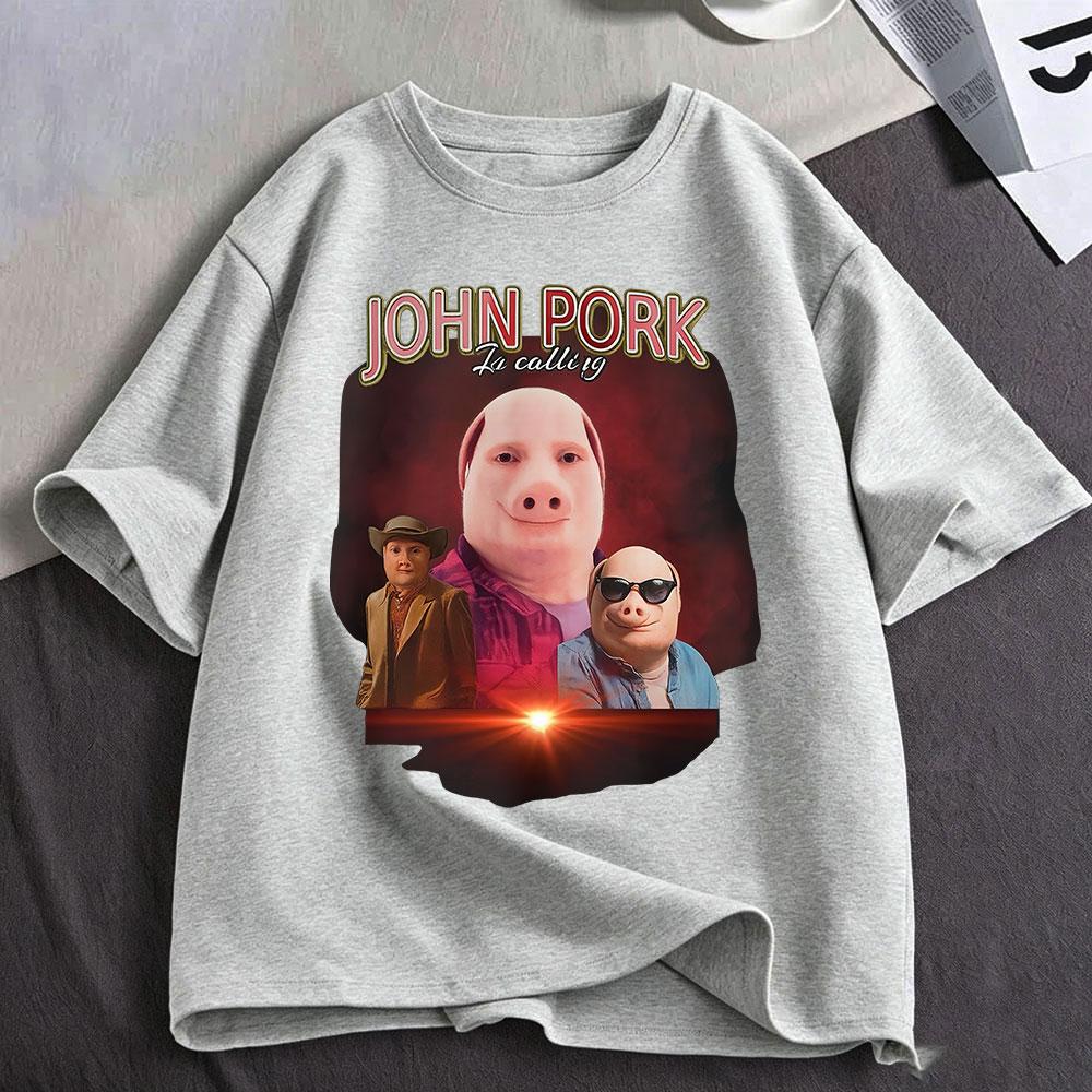John Pork Is Calling Funny Pig Meme Graphic T Shirts Unisex Clothing Fashion Oversized Short Sleeve Tshirt Streetwear