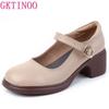 Fashion GKTINOO 2025 Spring Autumn Shoes Woman Genuine Leather Women Pumps Lady Round Toe Platform Shallow Mouth High Heel Women's Shoes