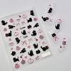5D Embossed Black Cat & Pink Bow Themed Nail Decals - Sweet Cupcake and Apple Aesthetics, for Cat Lovers- Adorable Accessorize for Nails