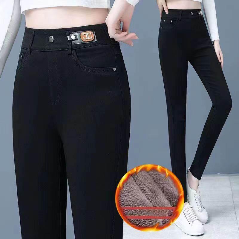 

Черные леггинсы женские осенне-зимние облегающие с толстым флисом брюки Little Leg Magic для верхней одежды 34