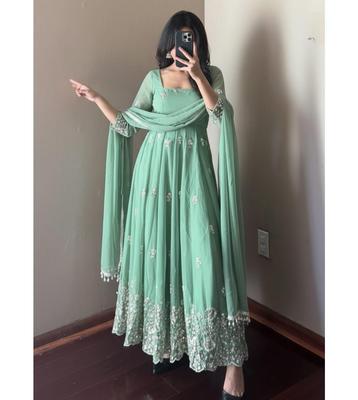 Costum Salwar Anarkali Greu Faux Georgette pentru Femei Bollywood Designer Indian Rochie de Petrecere Set Pantalon și Dupatta