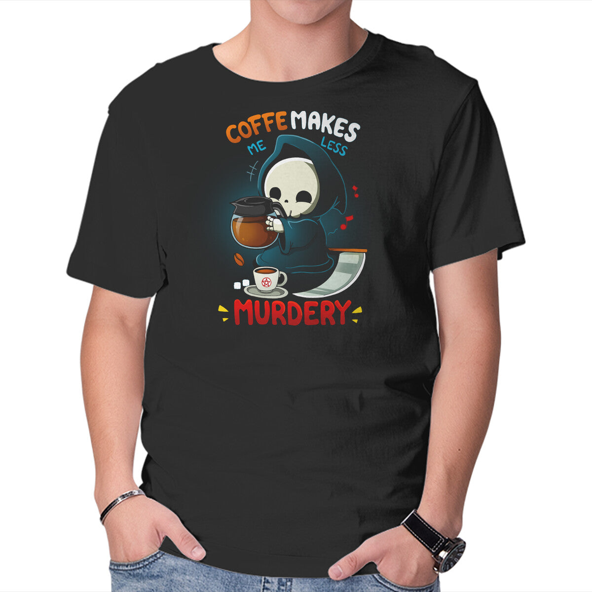 Unisex Crew Neck T-Shirt Less Murdery Graphic Short Sleeve Casual Tee L