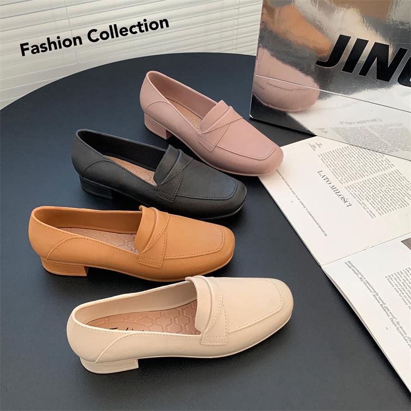 Women's Summer Square-Toe PVC Slip-On Sandals – Low-Heel Solid Color