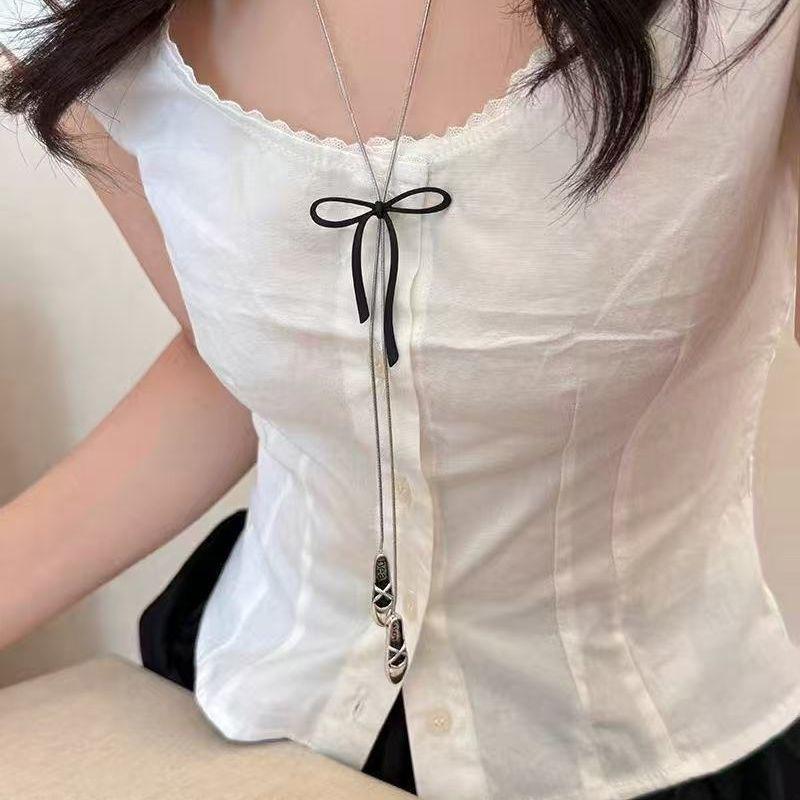 Punk Metal Woven Coin Purse Pendant Necklace For Women Fashion Long Round Bead Chain Necklace Bowknot Pendant Necklaces