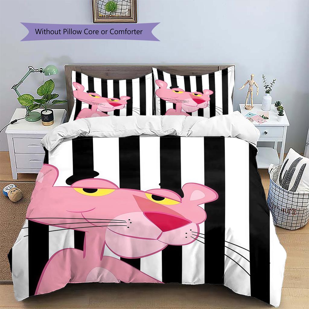 The Pink Panther2 Pattern Bedding Quilt Set Home Decoration Gift (1 * Duvet Cover + 2 * Pillowcase Without Core)