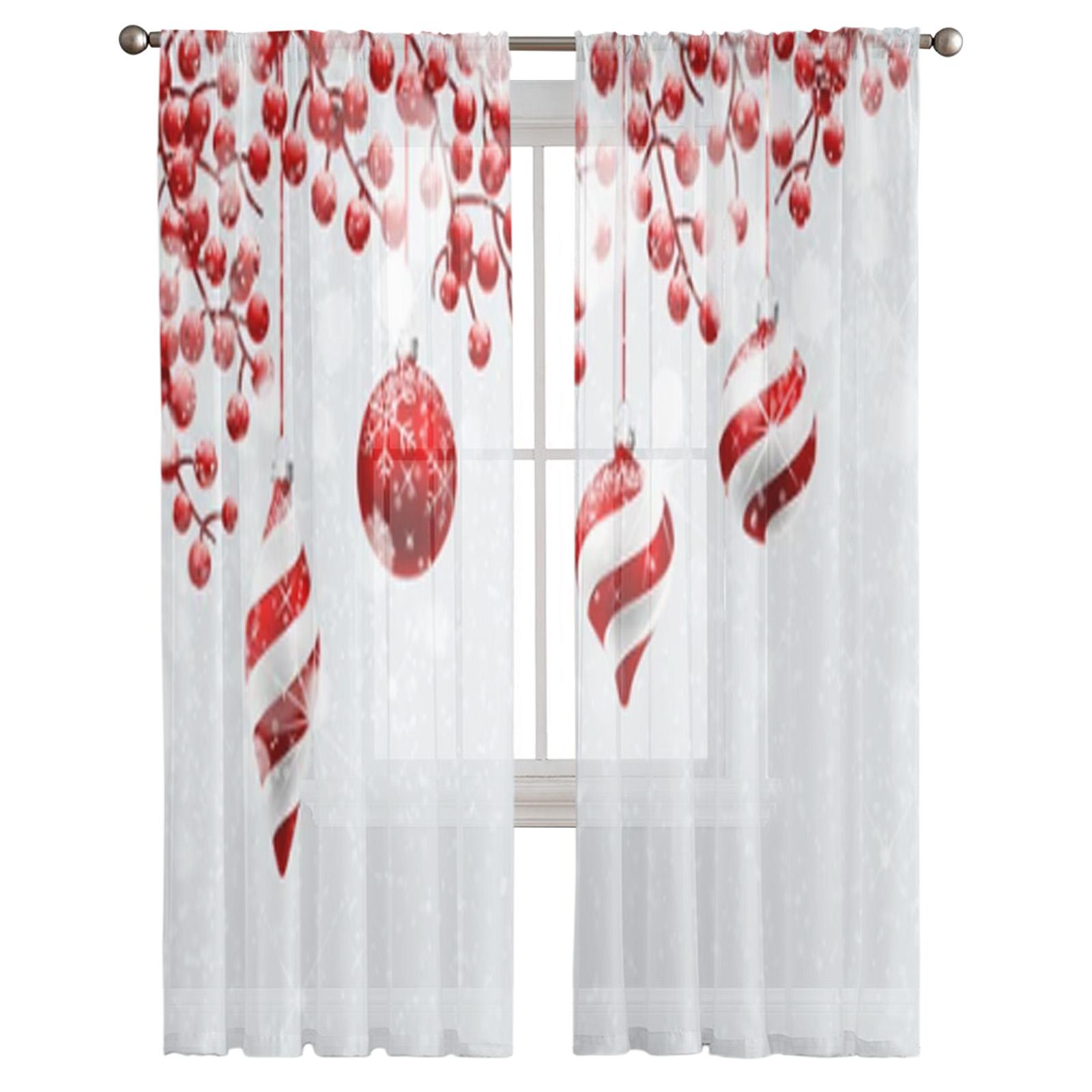 

Рождественские украшения, прозрачные шторы с шариками и ягодами для гостиной, спальни, балкона, прозрачные оконные жалюзи, кухонные шторы W135 x H114cm