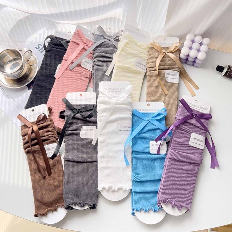 Knit Winter Warm Leg Warmers Long Socks Boot Cuffs Ribbed Leggings Stockings Bowknot Knee Warmers Sleeve