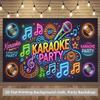Karaoke Party Photo Booth Background, Neon Microphone & Vinyl Record Backdrop for Themed Events