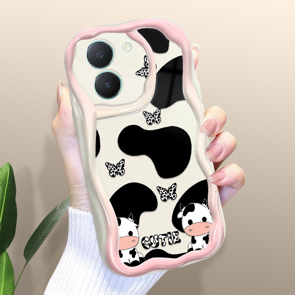 Cute Cartoon Pattern Cream Texture Casing Wavy Edge Soft Silicone Cover Phone Case for Vivo
