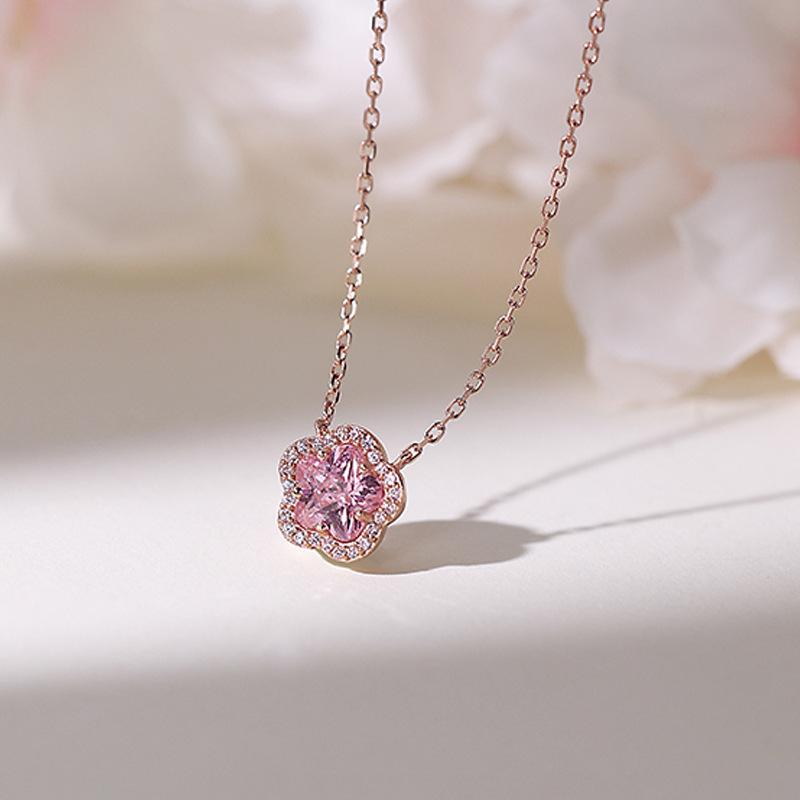 Náhrdelník s broskvovým a třešňovým květem, nový dámský lehký luxusní, malý a oblíbený design, dívčí srdíčko osazené diamantovým květinovým řetízkem