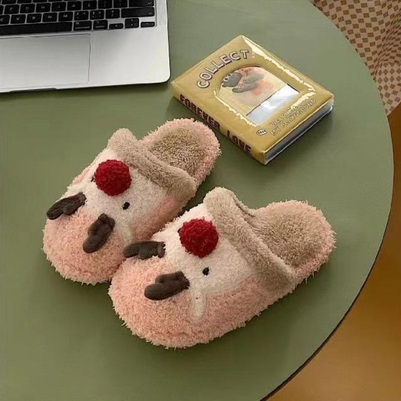 Winter Christmas Elk Plush Shoes Home Fashion Couple Non slip Warm Baotou Cotton Slippers