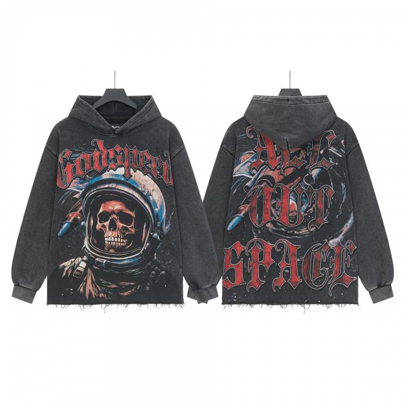 Unisex Vintage Washed Hoodie With Skull Print Loose Fit Streetwear Cotton Sweatshirt Men Women