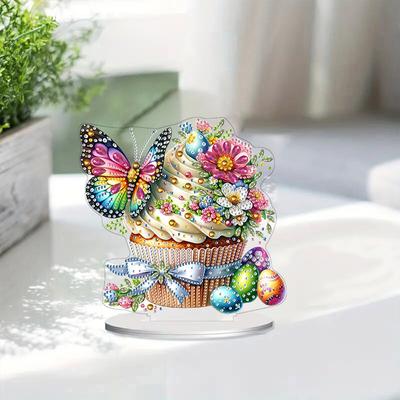 2D Flat Print Easter Cake DIY Table Top Diamond Painting Ornament Kits Diamond Painting Desktop Decorations for Adults Beginner