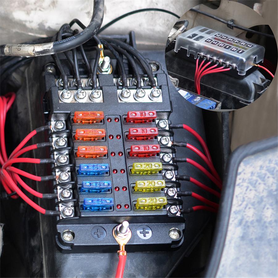 12-Way Blade Fuse Box Holder w/ LED Indicator