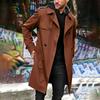 Men's Slim Fit Double-Breasted Casual Jacket Color Long Sleeve with Lapel Collar for Spring and Fall