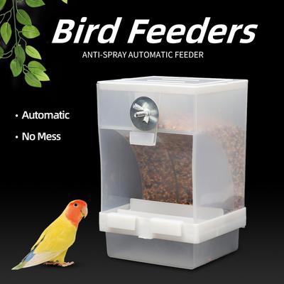No Mess Bird Feeders Automatic Parrot Feeder Drinker Plastic Seed Food Container Cage Accessories For Small And Medium Parakeets