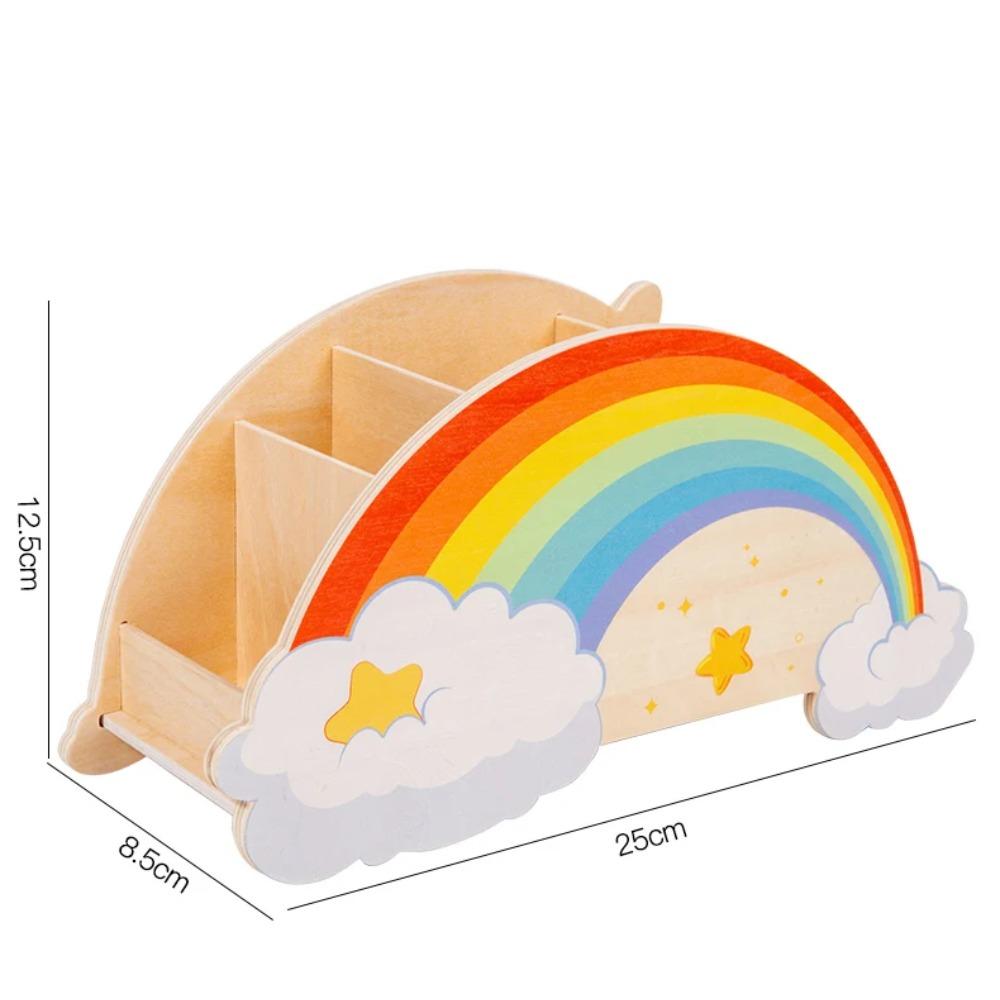 Lovely Wooden Rainbow Pen Container Multi-Compartment Pencil Case Desktop Stationery Organizer for School Office Gifts for Kids