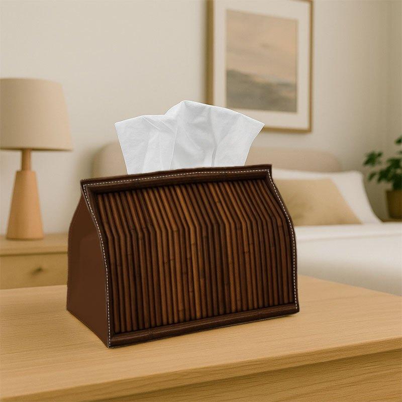 2D Flat,1pc 2D Flat Printing Natural Rustic Design Tissue Box Featuring a Bamboo Wood Texture, Waterproof And Ideal for Use in The Bathroom, Living Ro