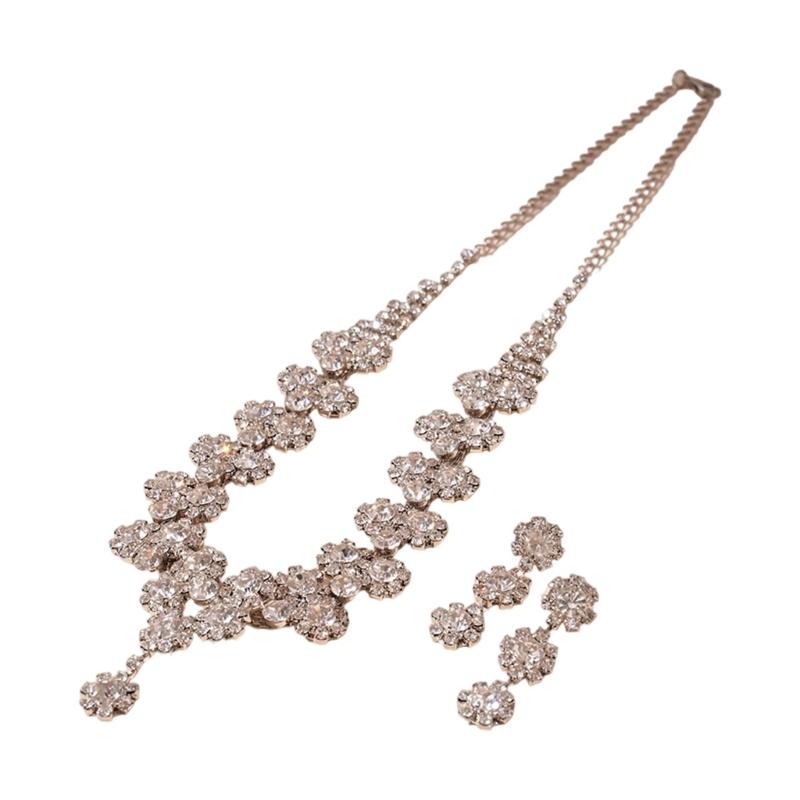 Elegant Crystal Cubic Zirconia Necklace And Earrings Set  Jewelry Collection For Women Wedding Jewelry Accessories серебряный