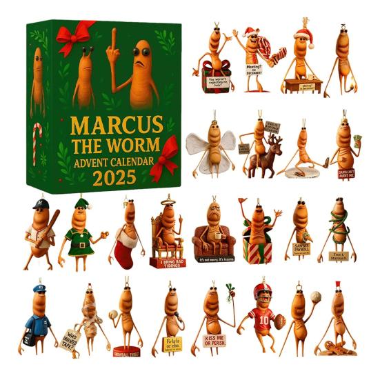 

Christmas Countdown Calendar 24 Day Countdown Box 2025 Marcus The Worm Acrylic Ornament for Holiday Home Decor Car & Party Fun A