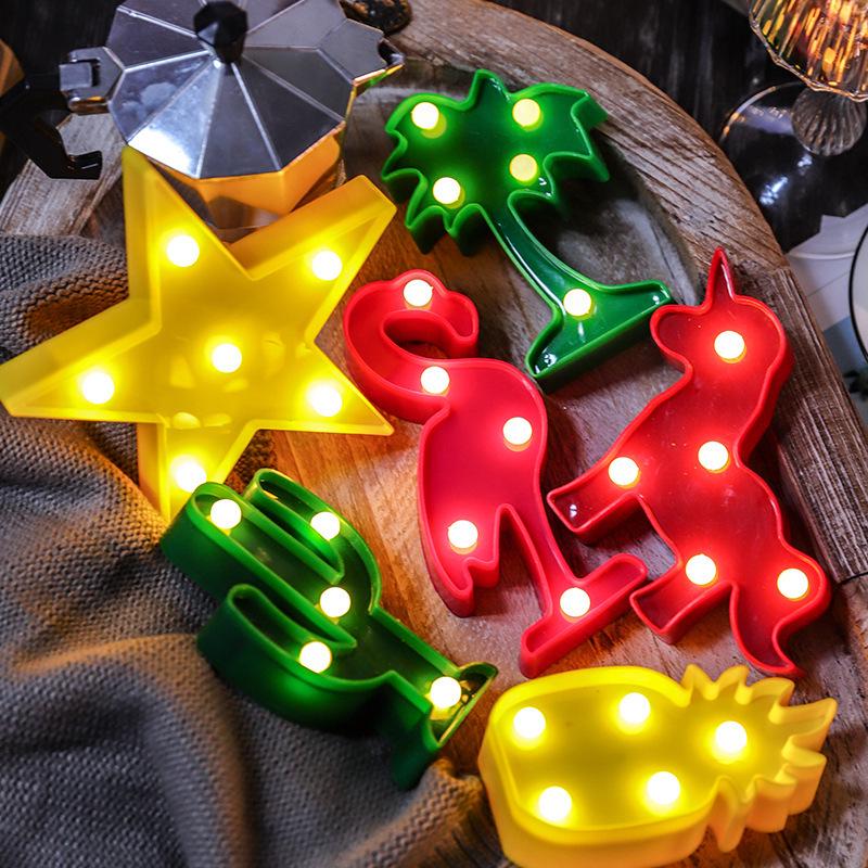 LED Mini Night Light - Flamingo, Pineapple, Cactus, Unicorn & Star Shapes