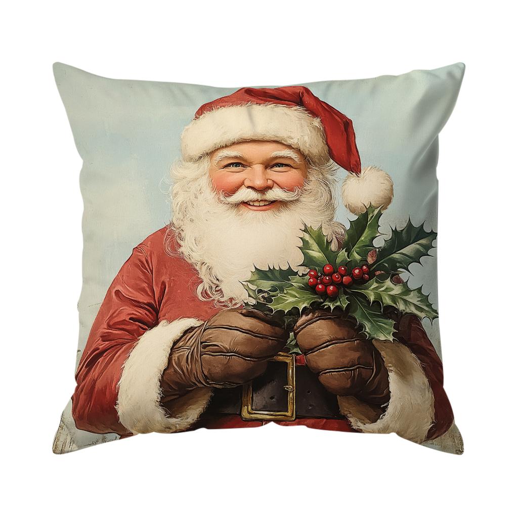 Retro Christmas Illustration Cushions Pillowcase Polyester Cushion Cover Throw Pillow Sofa Decoration Pillowcover Home Decor