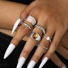 6Pcs/Set 2026 New Brown Stone Widened Opening Rings Set for Women Simple Twisted Lines Personality Finger Rings Party Jewelry
