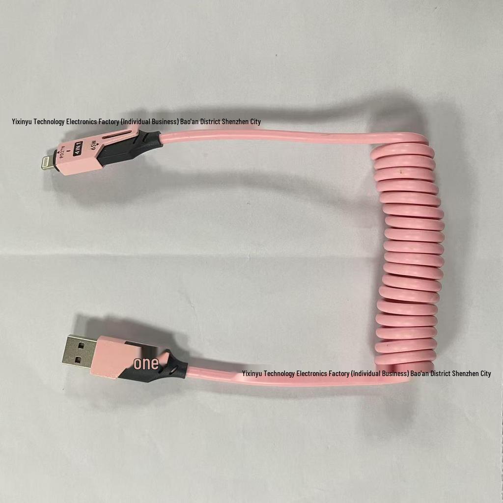 65W Einziehbarer Typ-C Schnellladegerät für Apple & Huawei - 4-in-1 Federkabel