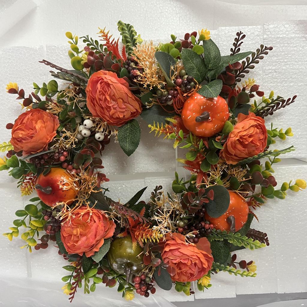 Fall Wreath For Front Door Wreath With Artificial Pumpkin