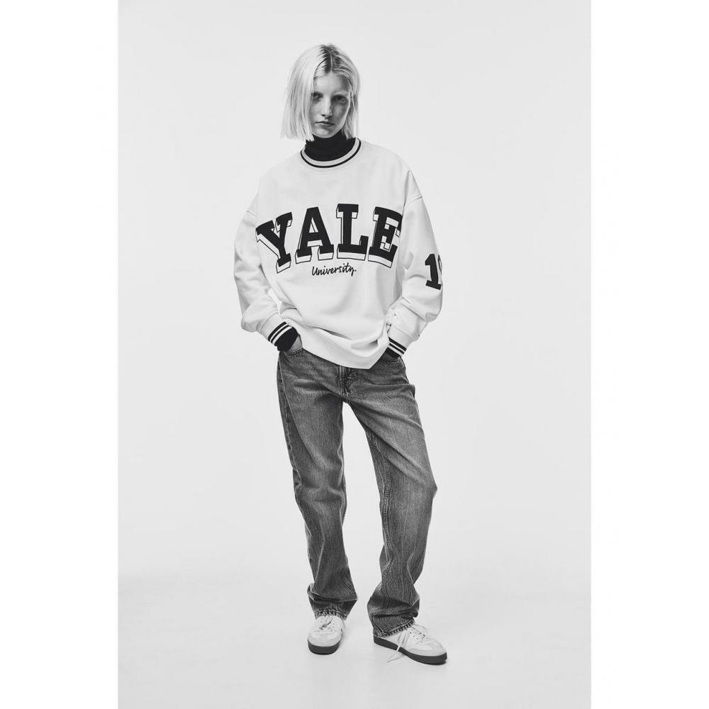 

H M printed oversized sweatshirt white Yale 1163238016