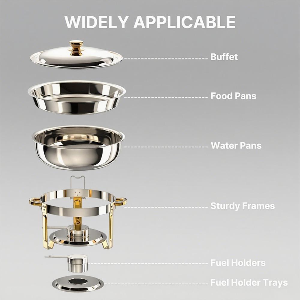 Gold Silver Insulated Food Pot Set, Including 5-quart Round Stainless Steel Insulated Pot, Lid, and Bracket. Suitable for Partie