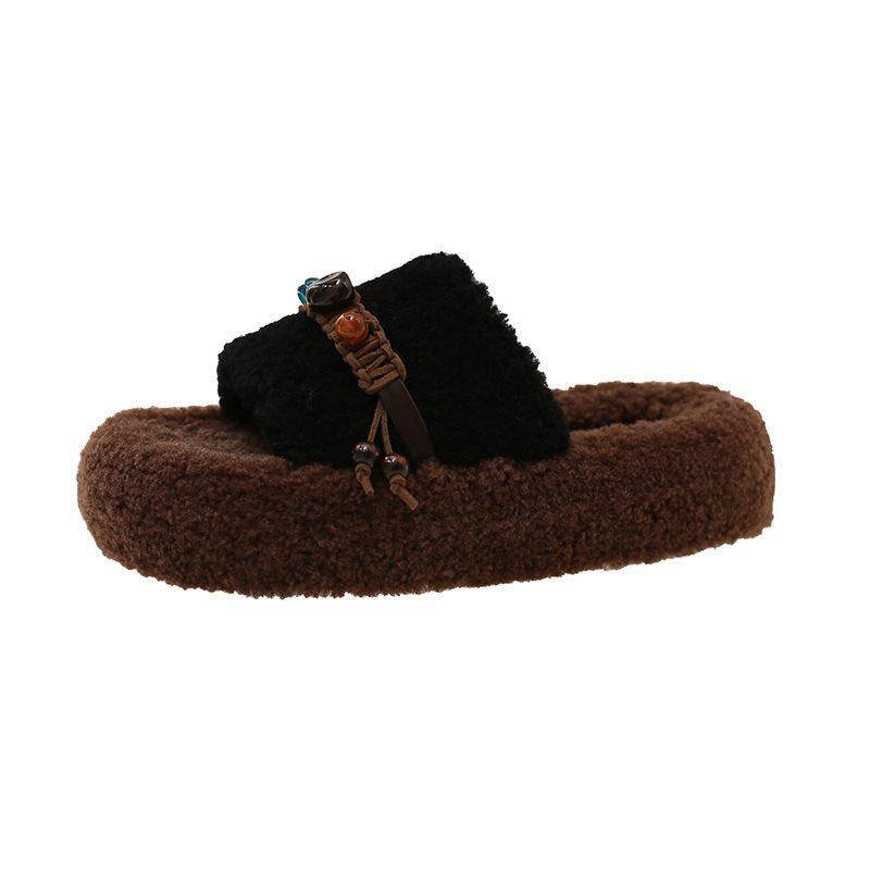 Home super fire lamb wool new autumn and winter 2025 cotton slippers thick bottom fluffy slippers women wear warm