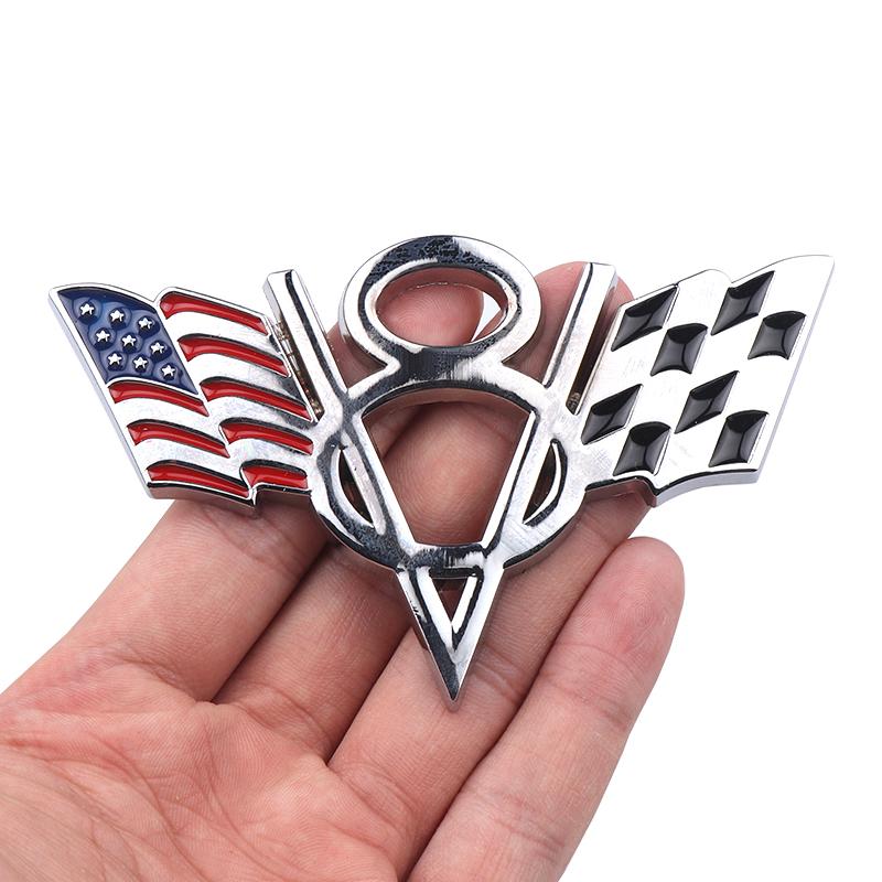 1Pc 3D Metal V8 Emblem American Germany Racing Flag Badge Car Body Rear Trunk Decoration Sticker Side Fender Decal Auto Accessories