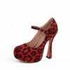Fashion Sexy Leopard Waterproof Platform Women Pumps Round Toe Buckle Strap Super High Heels Women Shallow Mouth Shoes Big Size 35-45