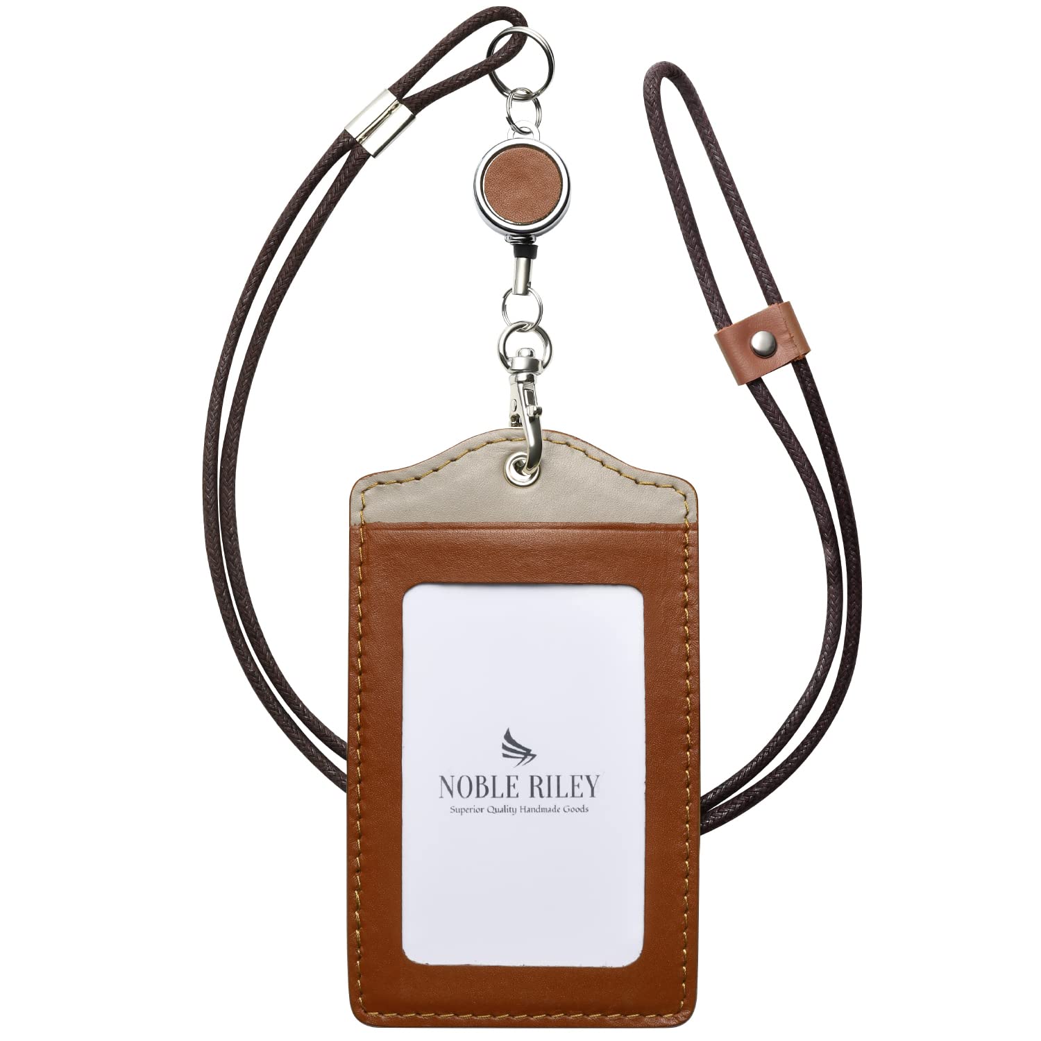 

Держатель удостоверения личности на катушке, вертикальный, из натуральной кожи, чехол для пропуска, держатель имени сотрудника [Noble Riley] (Коричневый Серый)