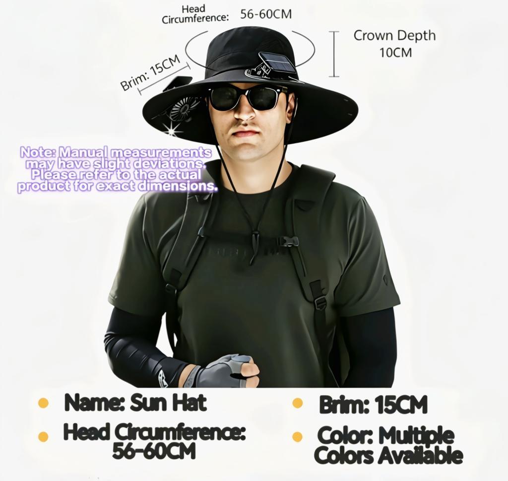 Solar Powered Foldable Camping Hiking Climbing Adjustable Breathable Waterproof Polyester Outdoor Sun Hat Light Portable Fishing