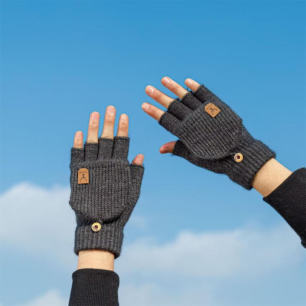 Knitted Fingerless Covered Gloves Autumn and Winter Thick Warm Touch Screen Gloves Men and Women Gloves Warm Half Finger Student