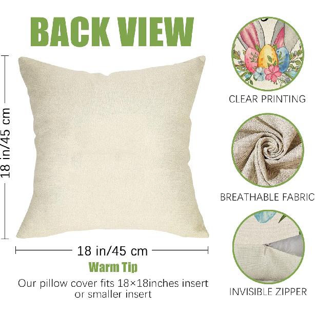 Fahrendom Happy Easter Eggs Bunny Decorative Throw Pillow Cover 18x18 Set of 4, Religious Rejoice Rabbits Carrot Flower Blessings Outdoor Pillowcase,