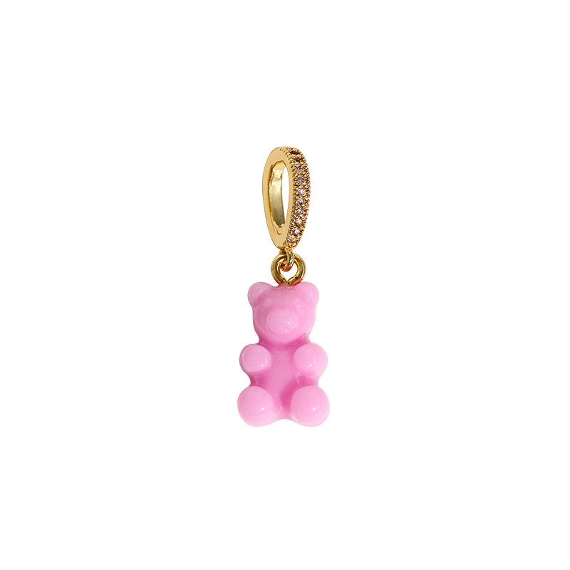 European & American Heart-Shaped Gold-Plated Colorful Gummy Bear Pendant Necklace for Men & Women: Korean Hot Style