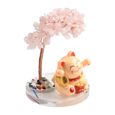 None Cute Fortune Cat Cat Base 13*8cm Cute Fortune Feng Shui Tree Green Cat Base Multicolor Natural Shake Hands