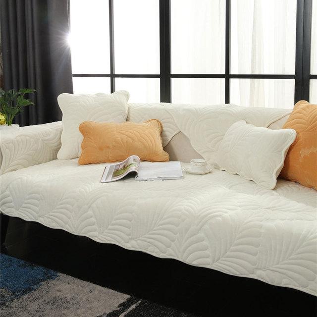 Quilted Leaves Thickened L Shape Sofa Cover Milk Velvet Soft Couch Slipcover for Living Room Loveseat Chair Cover Solid