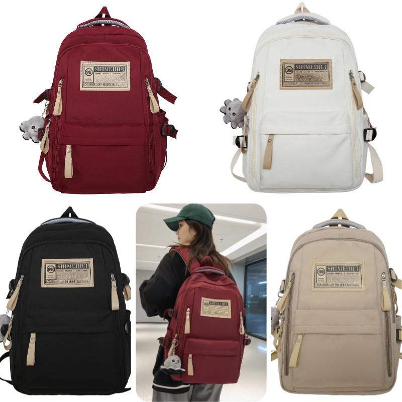 Ulzzang Canvas Backpack For Girls Korean Style Fashionable Streetwear Nylon Material Cow Print Design