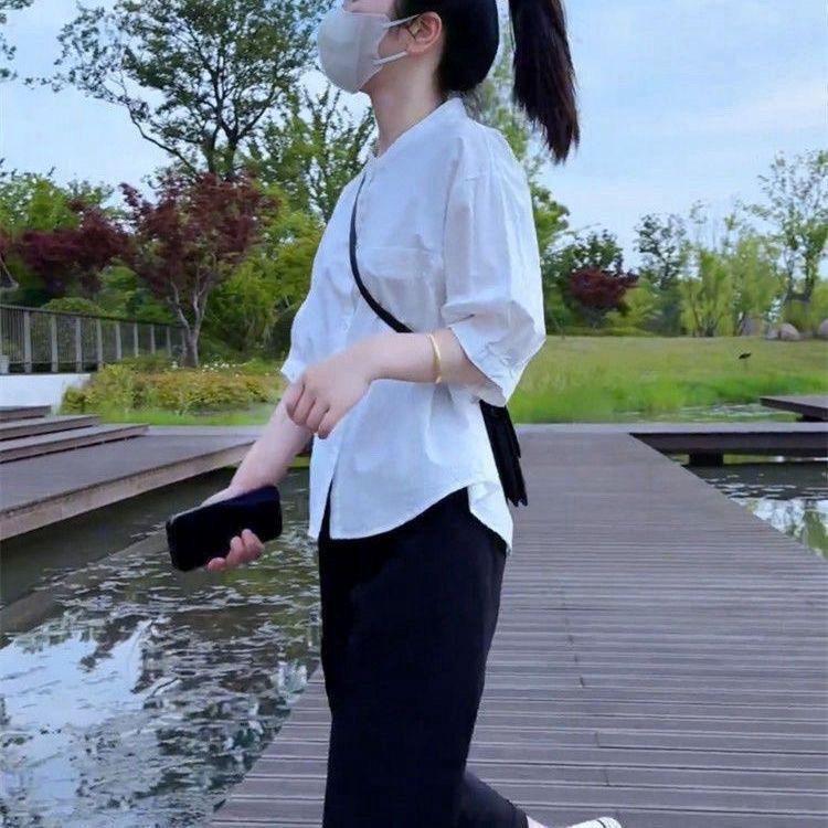 2025 Summer Casual Mid-Sleeve Slimming Loose Fit Shirt – Stylish and Versatile Solid Color Top