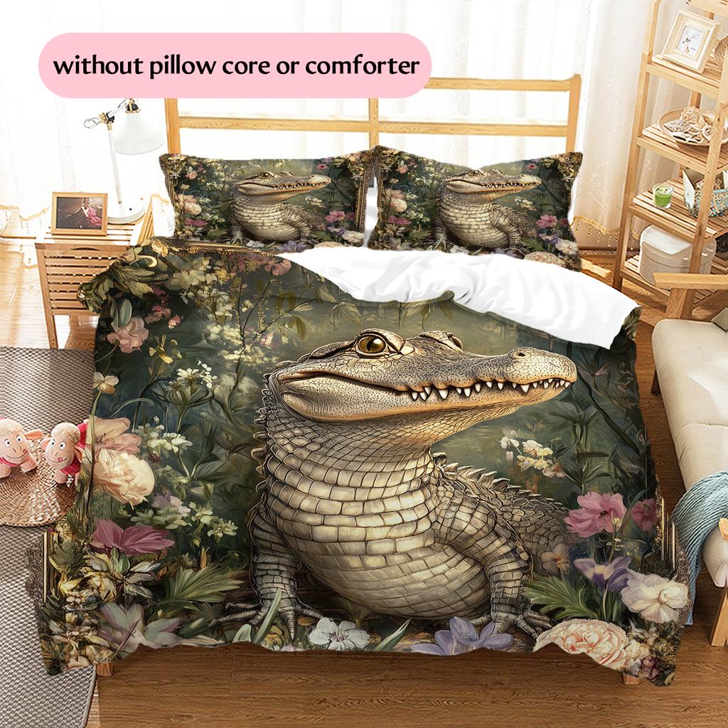 Crocodile Pattern Bedding Home Decoration Birthday Gift (1 * Duvet Cover + 2 * Pillowcase, Without Core)