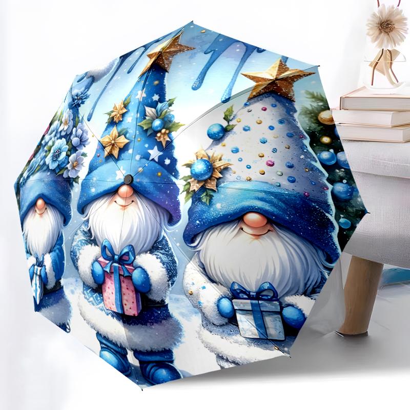 1pc Sturdy 8-Bone Auto Umbrella, Christmas Gnome Umbrella, Digital Printed, Foldable Umbrella for On-the-Go Outdoor Use