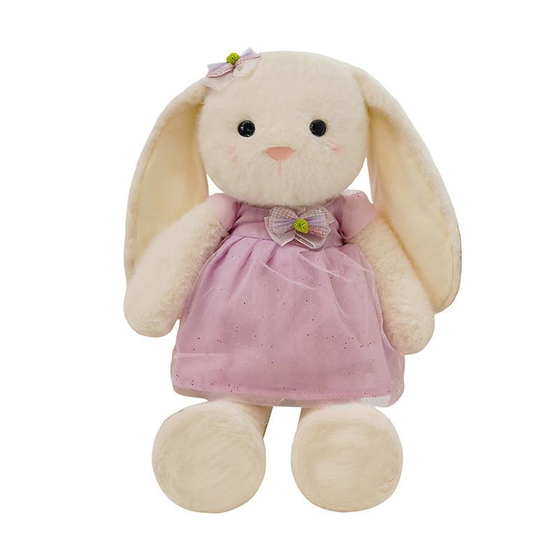 Plush Bunny Doll With Long Ears And Dress And Bow Designfor Kids Gift And Decoration