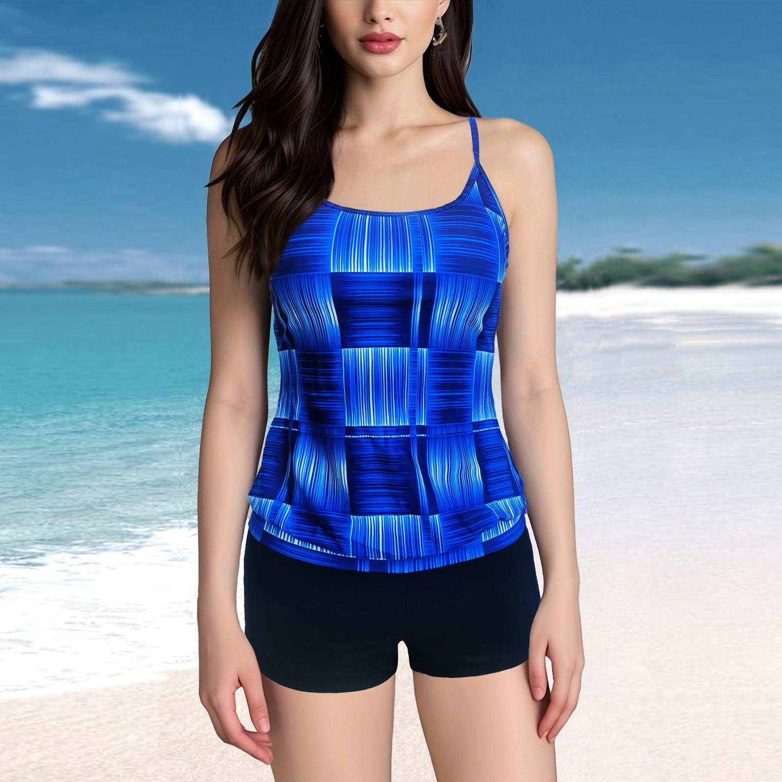 

Женский сексуальный купальник с подтяжками и напечатанным раздельным купальником XXXL синий