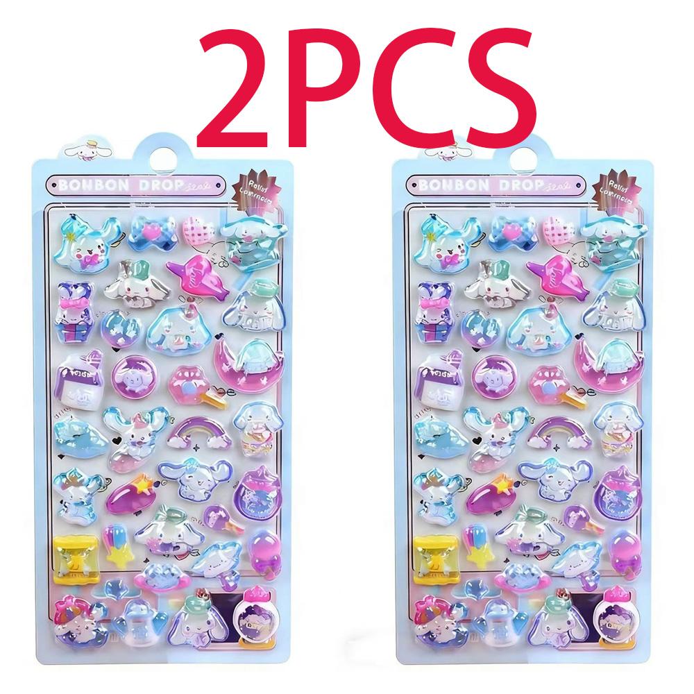 Luminous Cute Sanrio 3D Relief Stickers Kawaii Girls Kuromi Cinnamoroll My Melody Crystal Decals Kids Decoration Sticker Packs